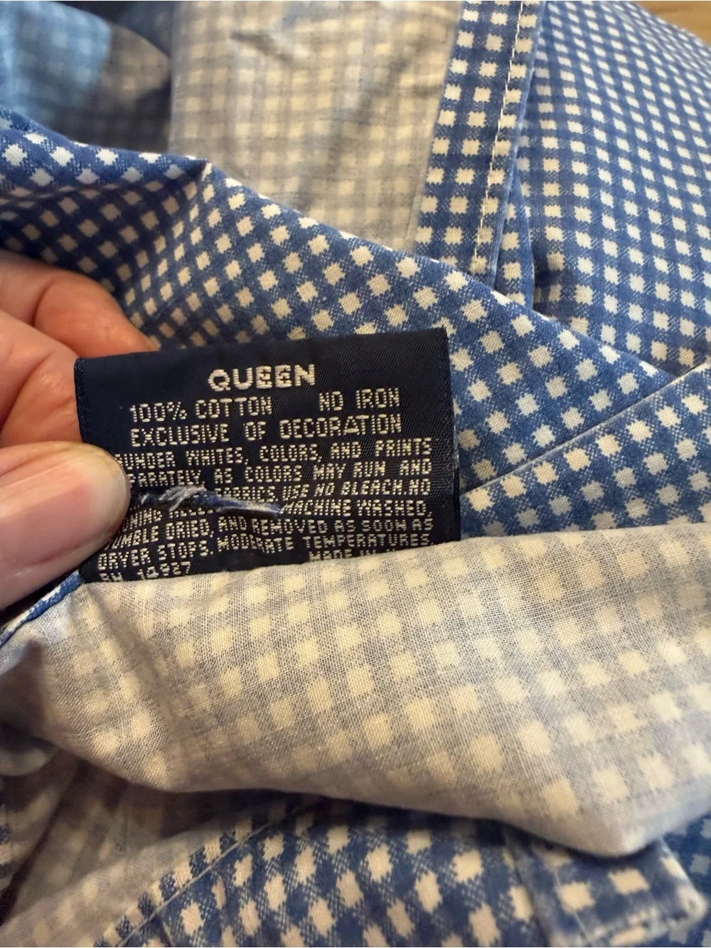 Ralph Lauren Queen Sheet Flat Blue Gingham Check  Blue And White